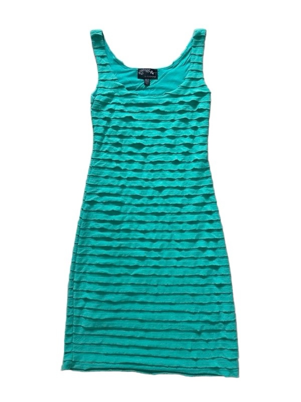 Sleeveless Teal Ruffle-Stripe Bodycon Dress